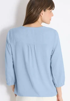 3/4-Arm Bluse mit Split Neck und Bändern