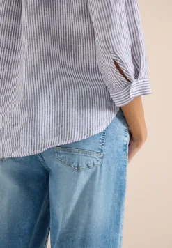 3/4-Arm Bluse mit Split Neck aus Leinen