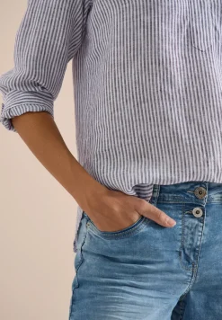 3/4-Arm Bluse mit Split Neck aus Leinen