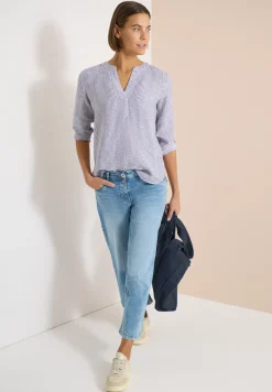 3/4-Arm Bluse mit Split Neck aus Leinen