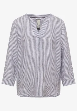3/4-Arm Bluse mit Split Neck aus Leinen