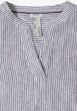 3/4-Arm Bluse mit Split Neck aus Leinen