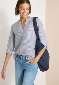 3/4-Arm Bluse mit Split Neck aus Leinen