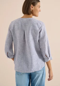 3/4-Arm Bluse mit Split Neck aus Leinen