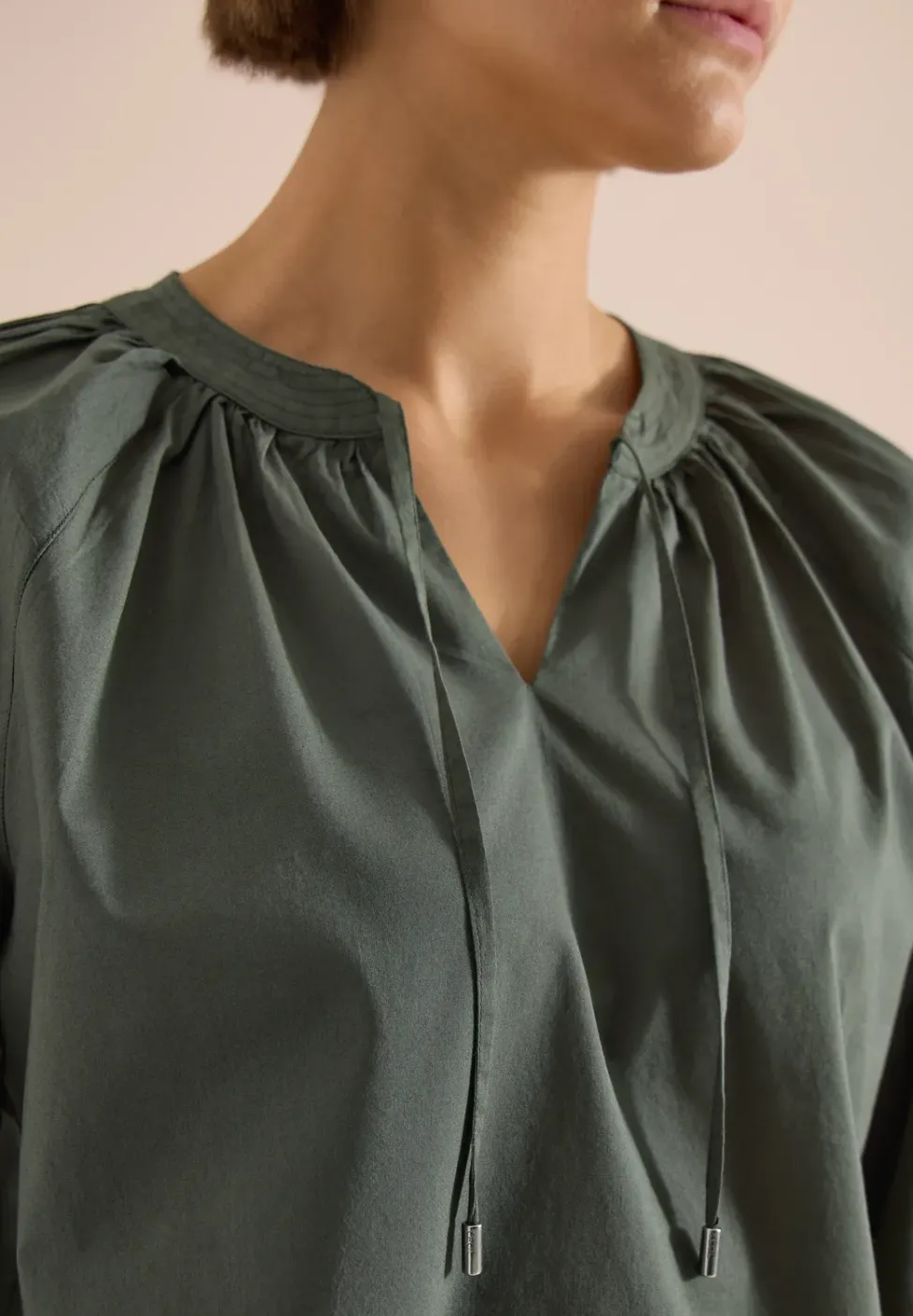 3/4-Arm Bluse mit Split Neck in Unifarbe