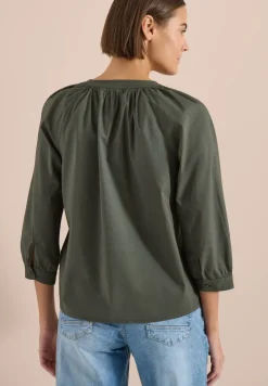 3/4-Arm Bluse mit Split Neck in Unifarbe