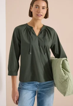 3/4-Arm Bluse mit Split Neck in Unifarbe