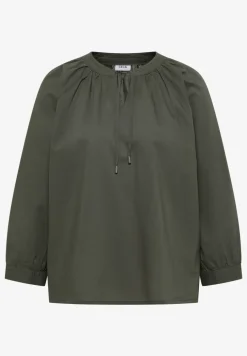 3/4-Arm Bluse mit Split Neck in Unifarbe