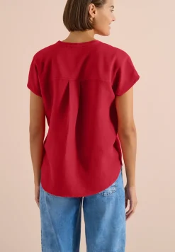 3/4-Arm Bluse mit Split Neck und Bändern