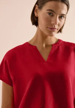 3/4-Arm Bluse mit Split Neck und Bändern