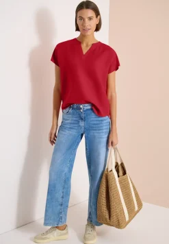 3/4-Arm Bluse mit Split Neck und Bändern