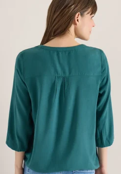3/4-Arm Bluse mit Split Neck und Bändern
