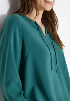 3/4-Arm Bluse mit Split Neck und Bändern