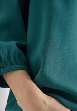 3/4-Arm Bluse mit Split Neck und Bändern