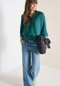 3/4-Arm Bluse mit Split Neck und Bändern