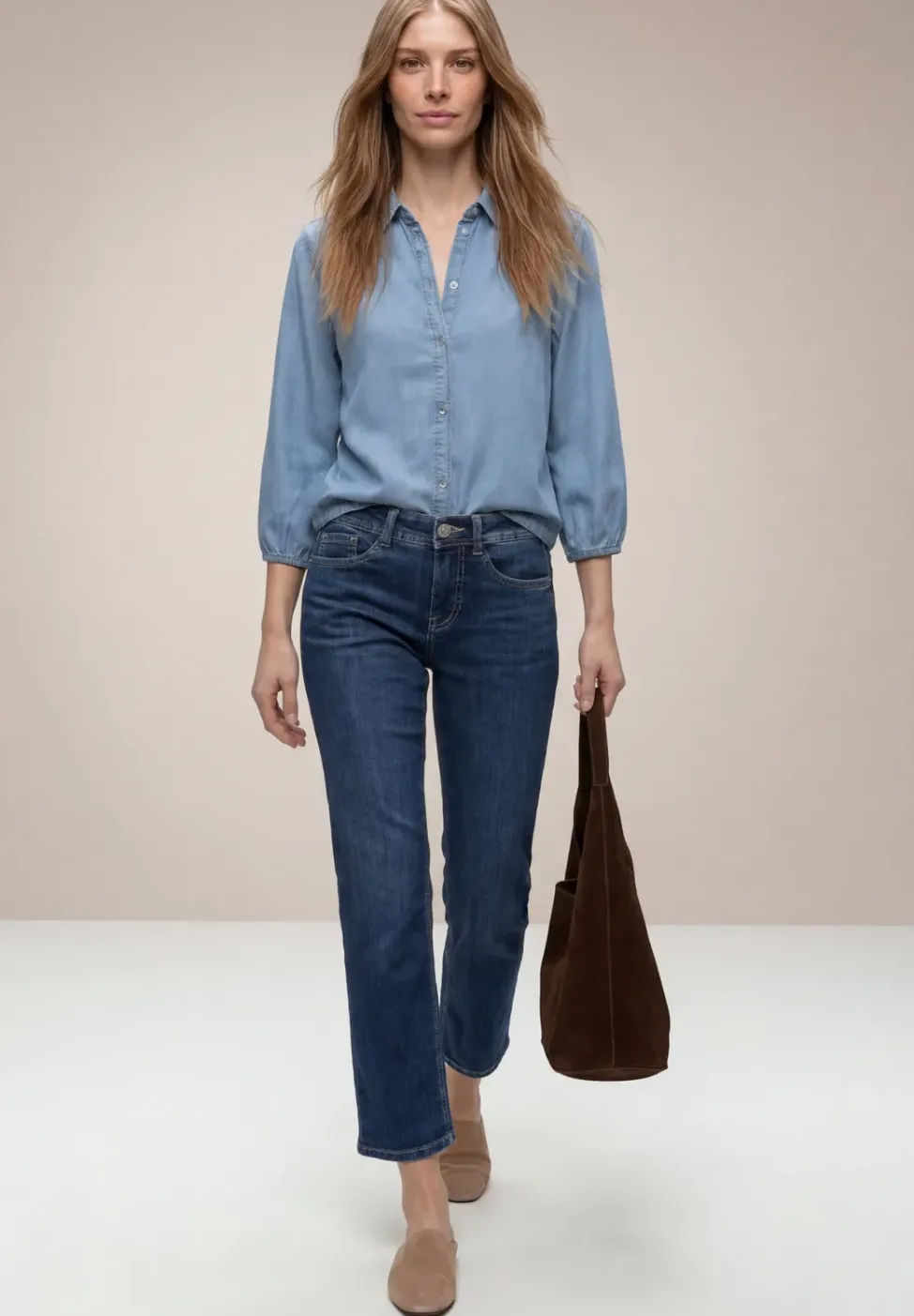 3/4-Arm Hemdbluse im Denim-Look