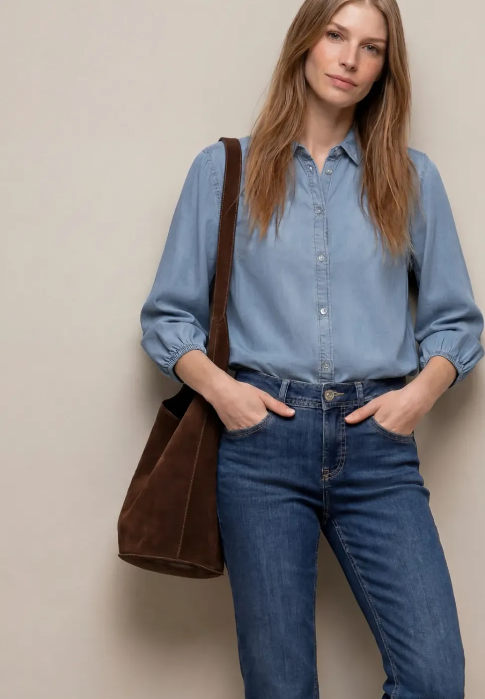 3/4-Arm Hemdbluse im Denim-Look