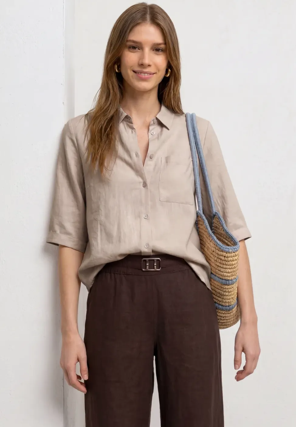3/4-Arm Hemdbluse mit Brusttasche