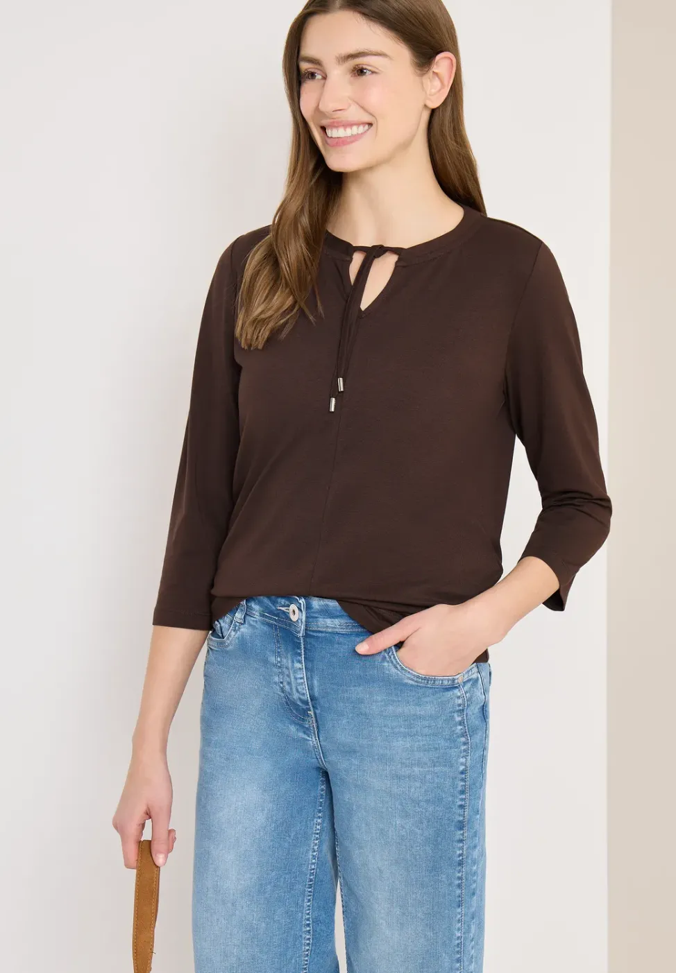 3/4-Arm Shirt mit Split Neck