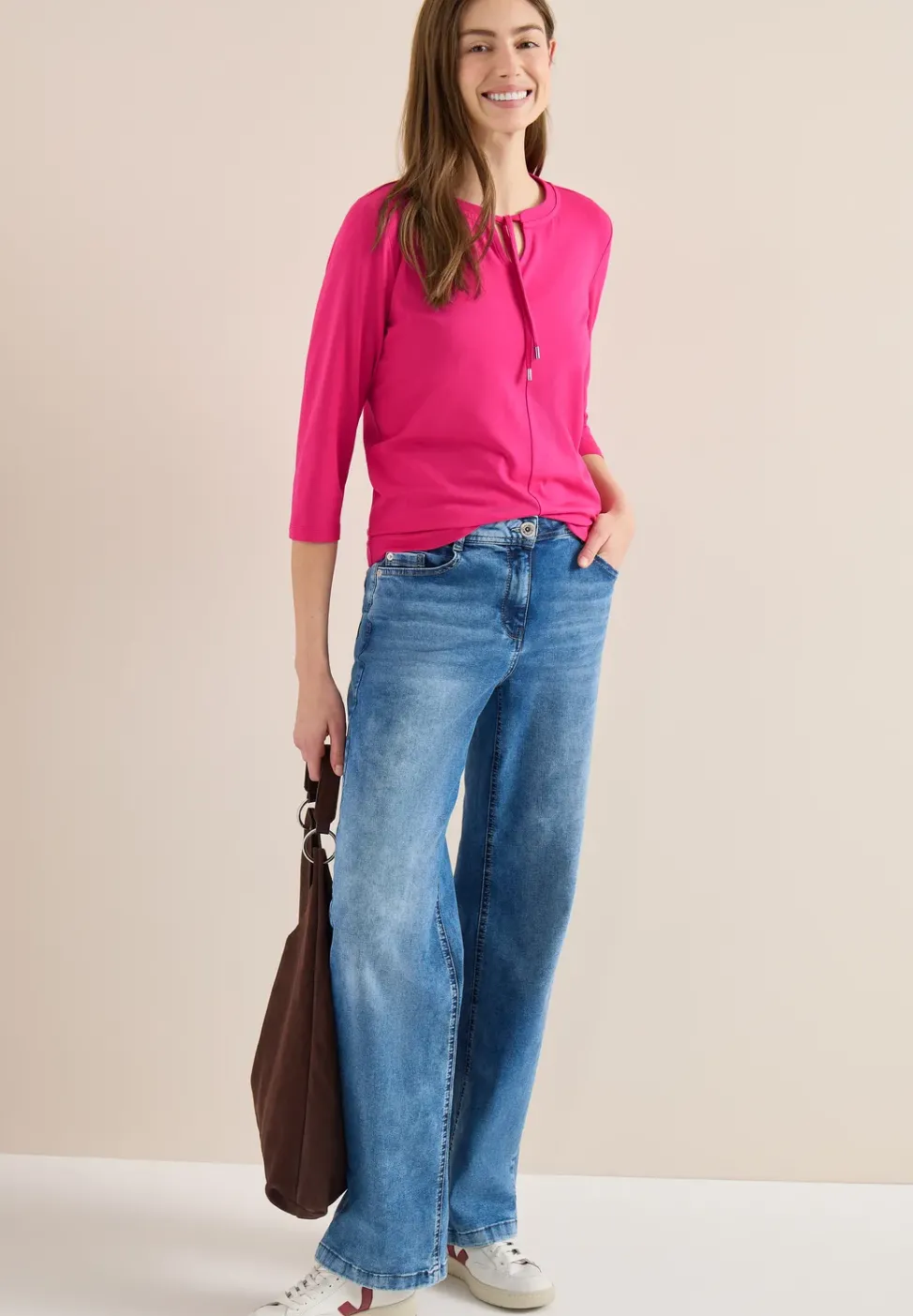 3/4-Arm Shirt mit Split Neck