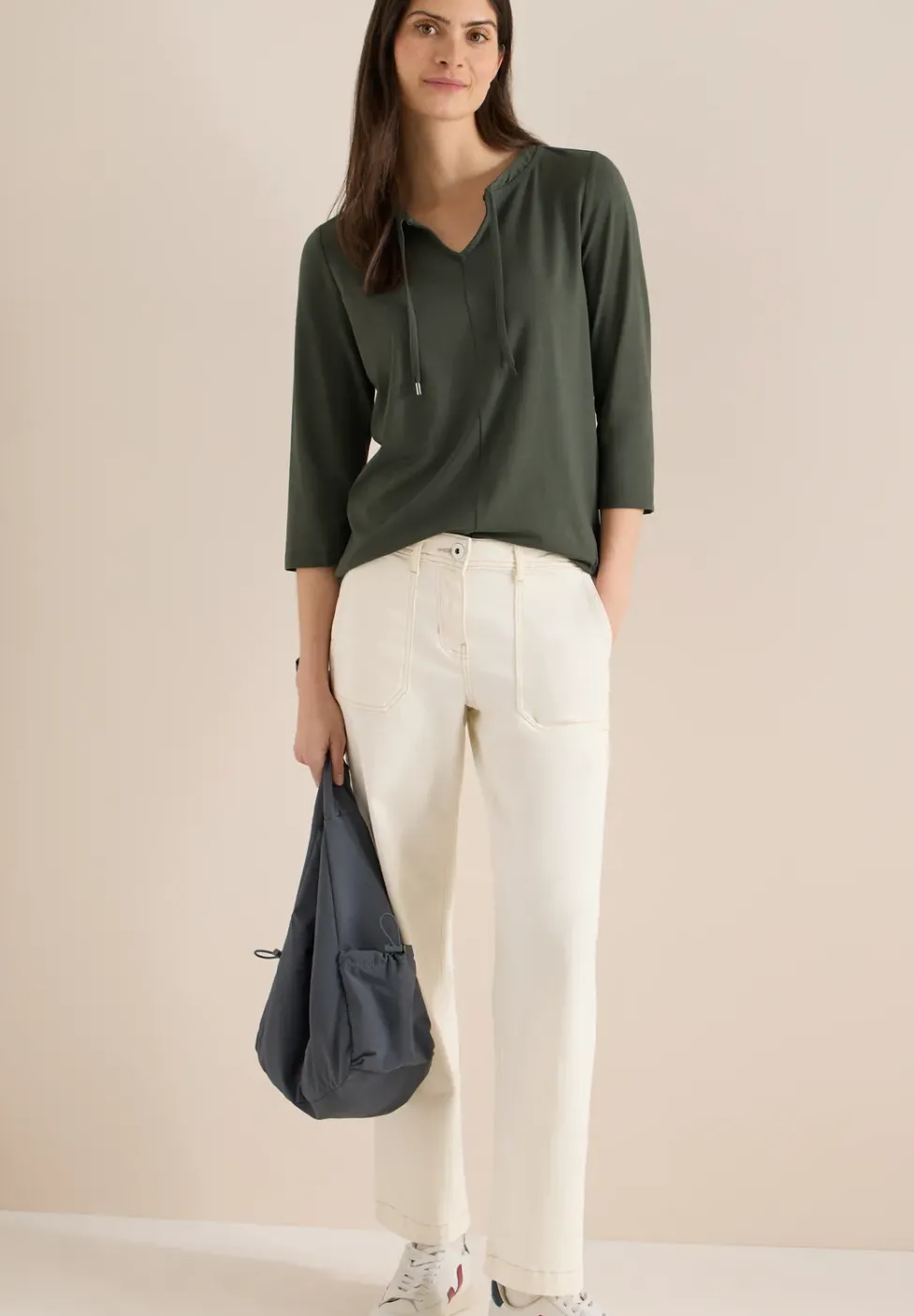 3/4-Arm Shirt mit Split Neck