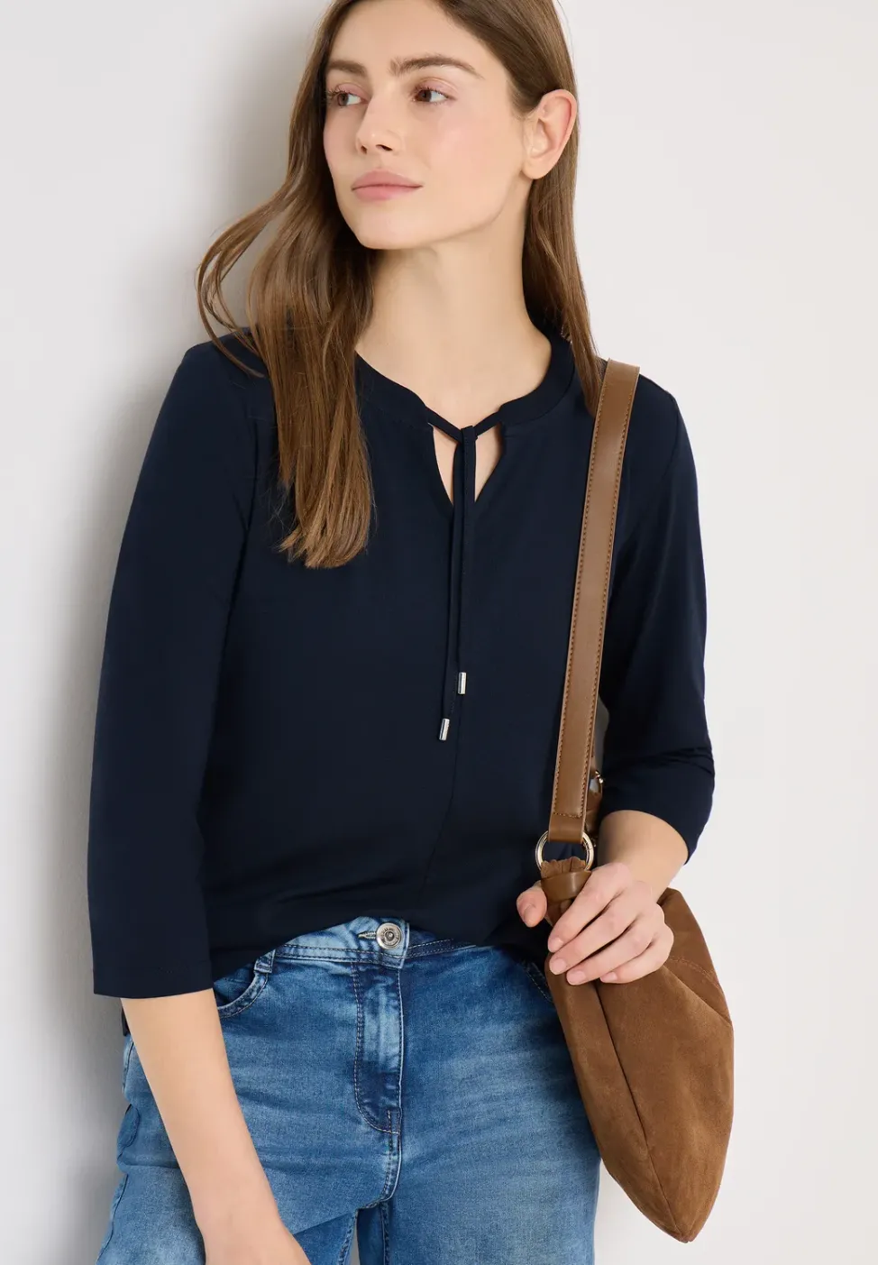 3/4-Arm Shirt mit Split Neck
