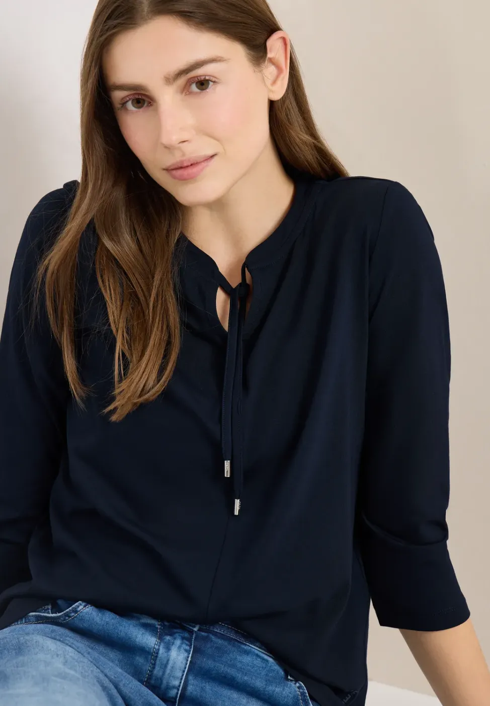3/4-Arm Shirt mit Split Neck