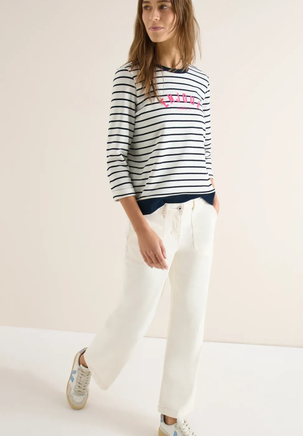 3/4-Arm Sweatshirt mit Streifenmuster