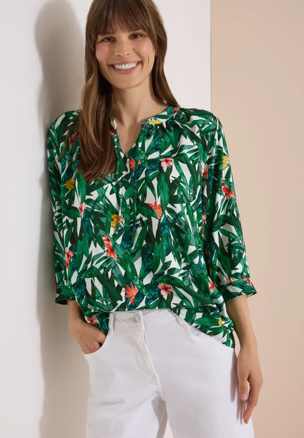3/4-Arm Tunika mit Split Neck und Print