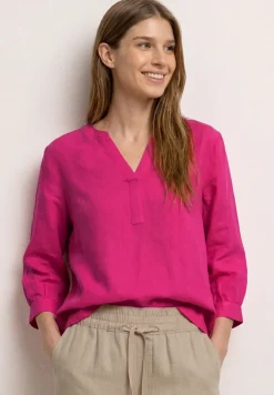 3/4-Arm Bluse aus Leinenmix mit Split Neck
