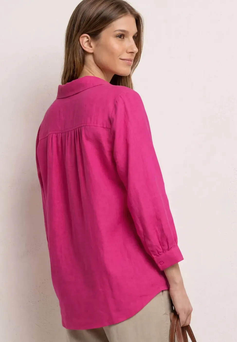 3/4-Arm Bluse aus Leinenmix mit Split Neck