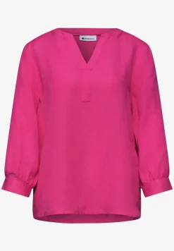 3/4-Arm Bluse aus Leinenmix mit Split Neck