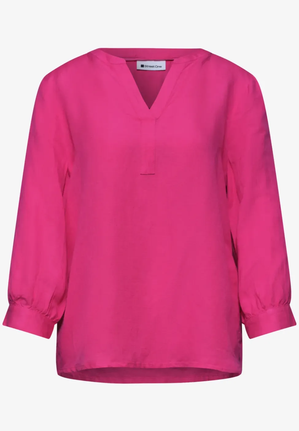 3/4-Arm Bluse aus Leinenmix mit Split Neck