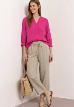 3/4-Arm Bluse aus Leinenmix mit Split Neck