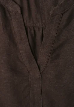 3/4-Arm Bluse aus Leinenmix mit Split Neck