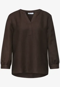 3/4-Arm Bluse aus Leinenmix mit Split Neck