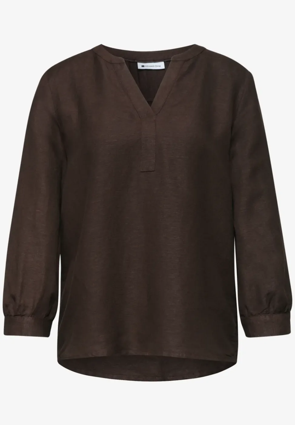 3/4-Arm Bluse aus Leinenmix mit Split Neck