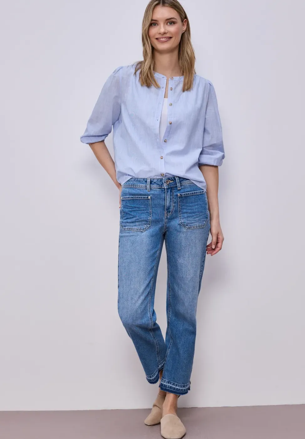 3/4-Arm Bluse in Chambray Qualität