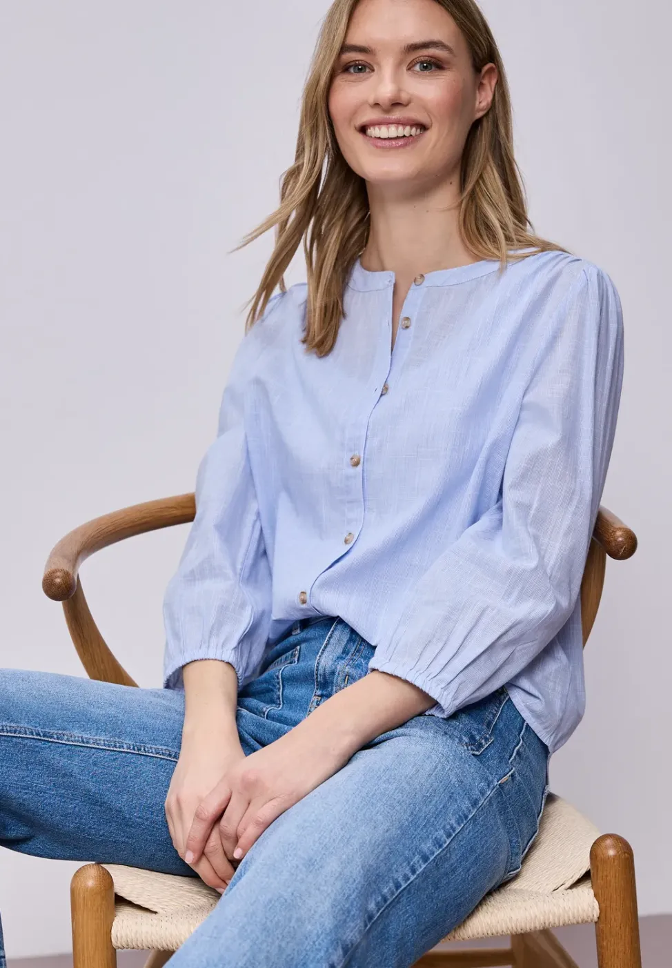 3/4-Arm Bluse in Chambray Qualität