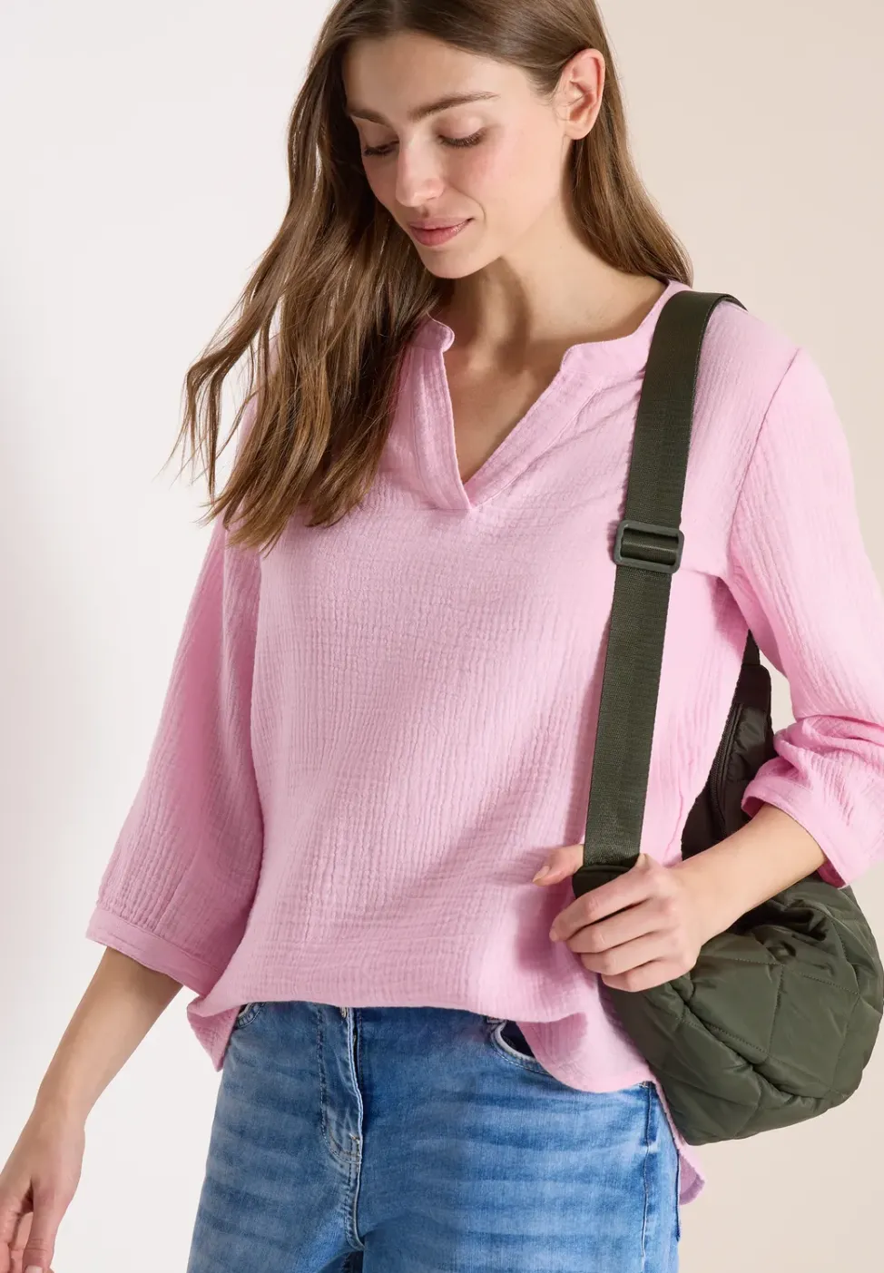 3/4-Arm Bluse in Musselin-Qualität