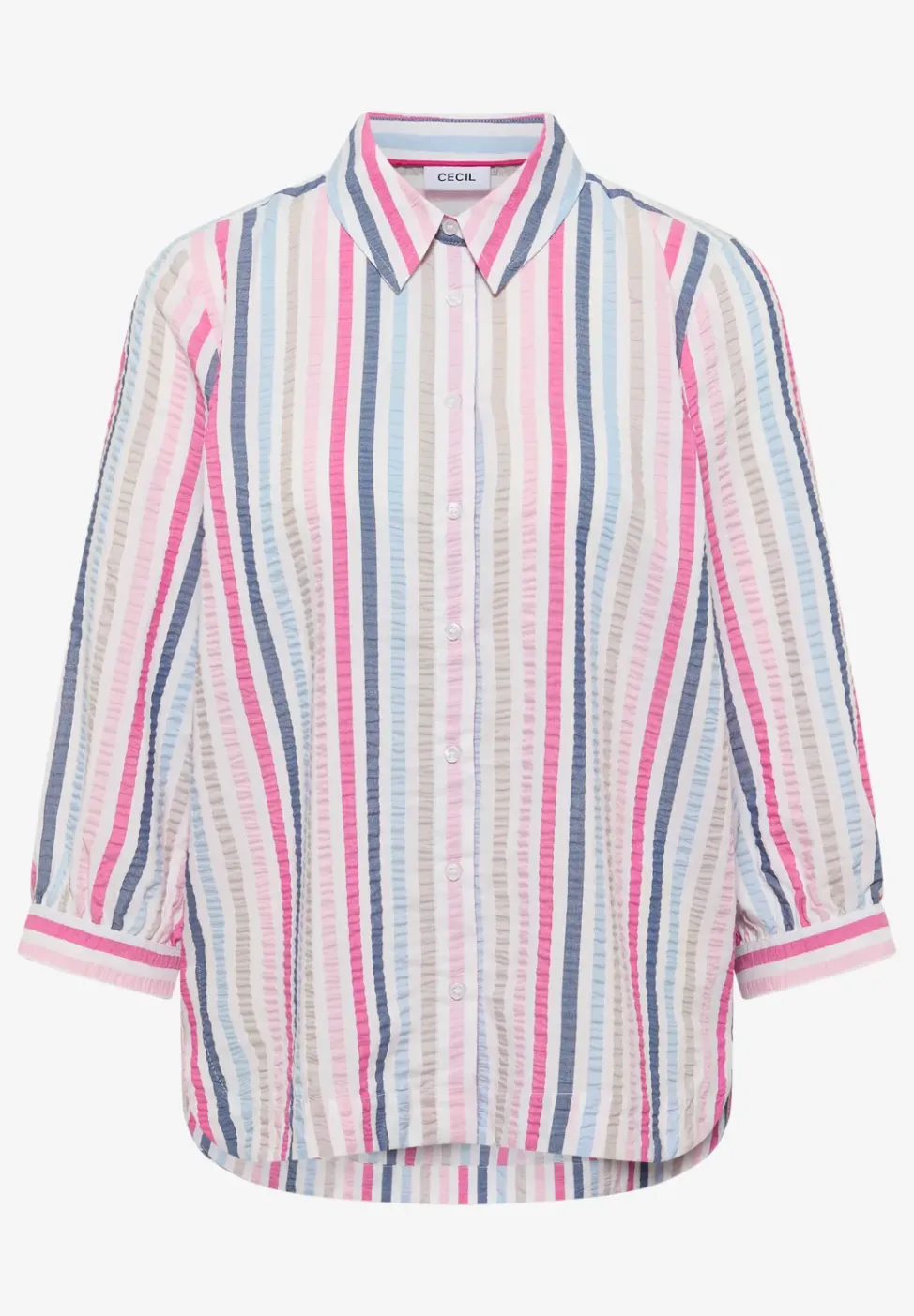 3/4-Arm Bluse in Seersucker Qualität