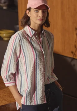 3/4-Arm Bluse in Seersucker Qualität