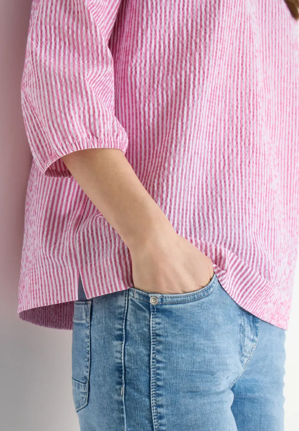 3/4-Arm Bluse in Seersucker Qualität