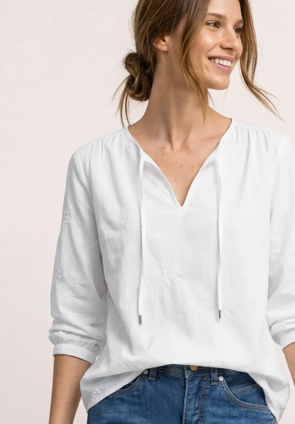 3/4-Arm Bluse mit Embroidery