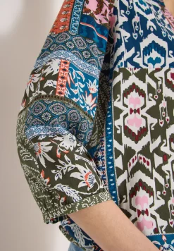 3/4-Arm Bluse mit Patchwork-Print