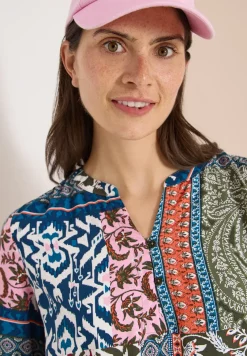 3/4-Arm Bluse mit Patchwork-Print