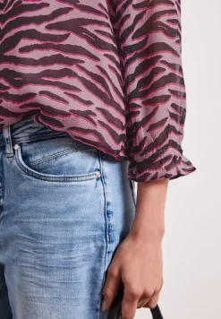 3/4-Arm Bluse mit Rundhals aus Chiffon
