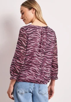 3/4-Arm Bluse mit Rundhals aus Chiffon