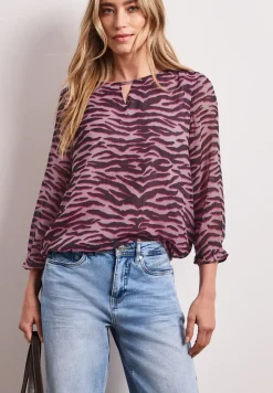 3/4-Arm Bluse mit Rundhals aus Chiffon