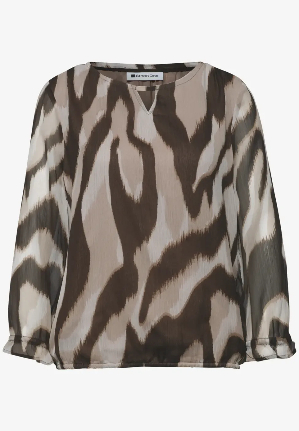 3/4-Arm Bluse mit Rundhals aus Chiffon